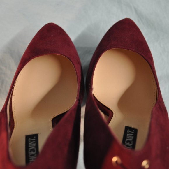 shoemint	lydia sz 7 red corset back ultra suede platform heels (8GW) - Picture 10 of 15